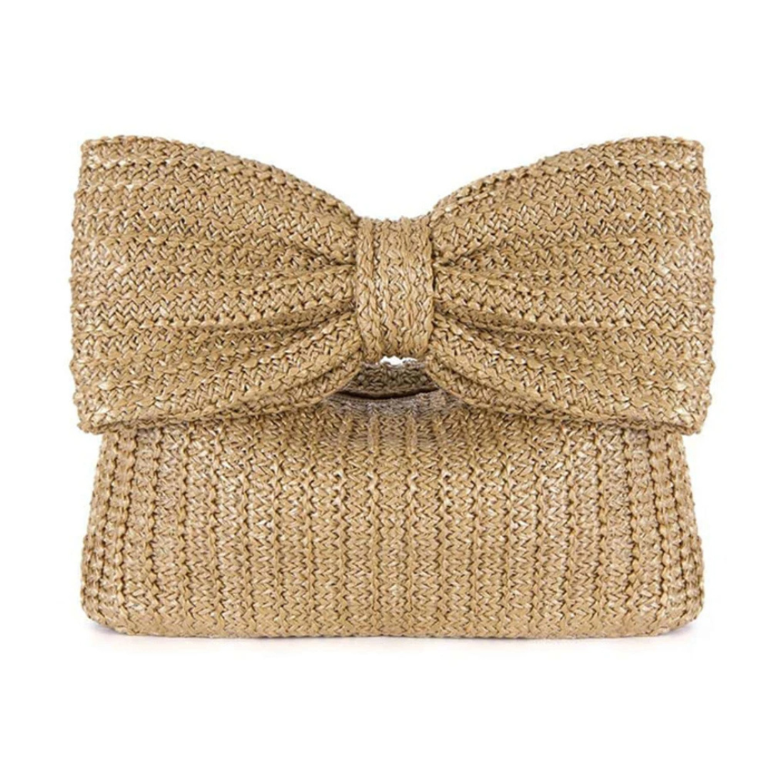 Bolsa Clutch Feminina de Palha Bow