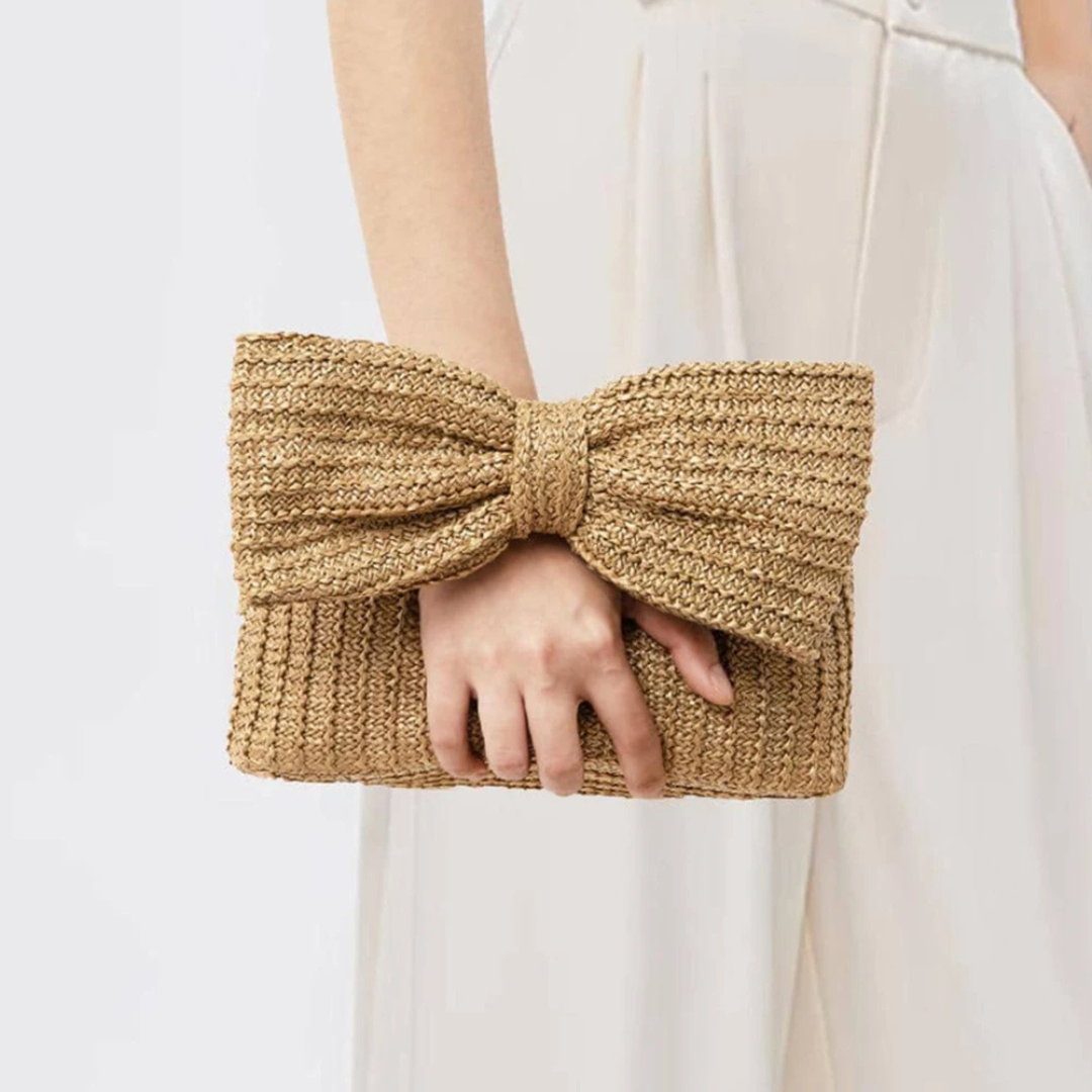 Bolsa Clutch Feminina de Palha Bow