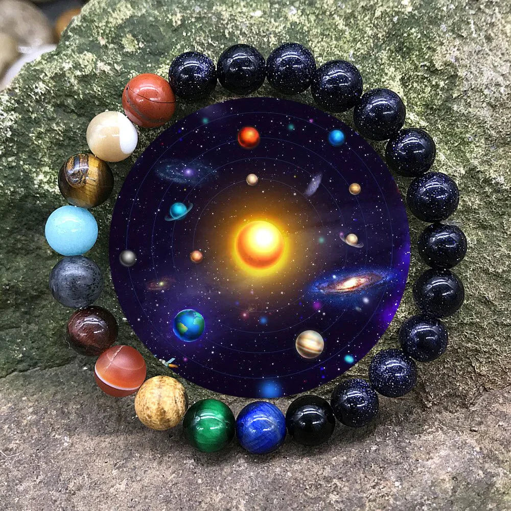 Pulseira Sistema Solar Pedra Lápis Lazuli, Agata Vermelha, Olho do Tigre, Jade Amarelo. Alinhamento dos 7 Chakras